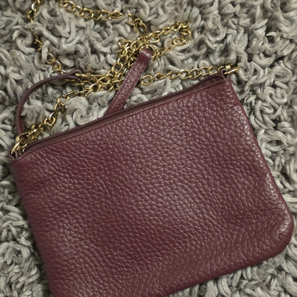 Lodis Burgundy Leather Crossbody with Gold Chain - Picture 5 of 8